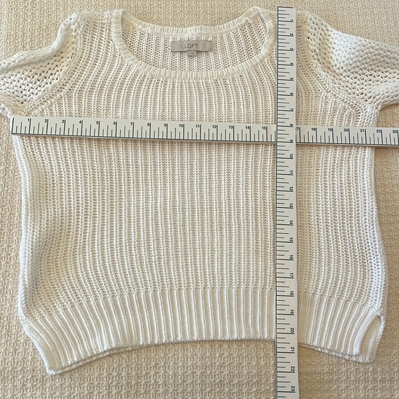 Loft 100% cotton bright white ribbed sweater with open weave sleeves Sz Medium - Picture 5 of 9